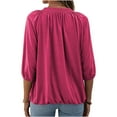 thumbnail image 3 of Women Casual 3/4 Sleeve Solid Color Loose T-shirt Crew Neck Tops, 3 of 3