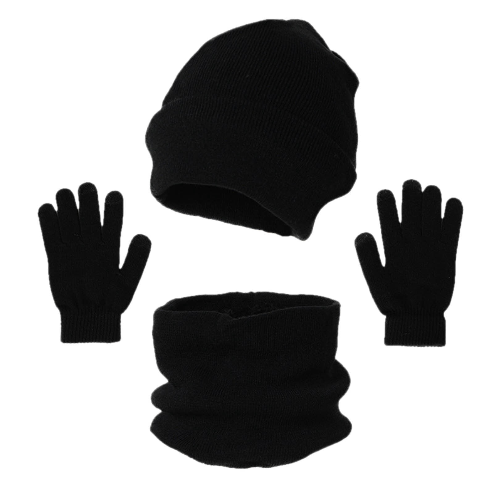 Lot De 3 Gants D'hiver Tricotés Avec Bonnet Et Cache-cou Enfant - Pour Garçons Et Filles 5-14 Ans, Polyester Doux