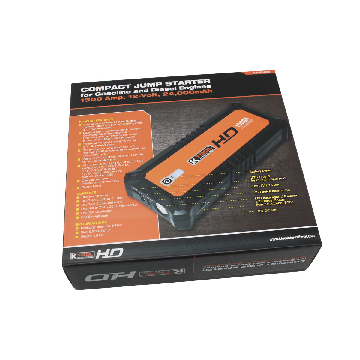 K Tool International K-Tool 24000mAh Heavy Duty Jump Starter Power Bank Charger