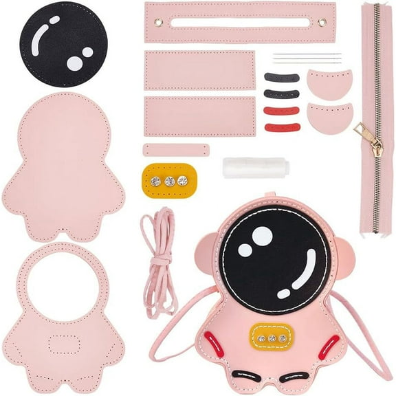 DIY Crossbody Bag Sewing Kit PU Leather Astronaut Shaped Shoulder Bag Making Set Sewing Craft Kit for Backpack DIY Handmade Handbag Making Kits for Personalized Gifts 9.8x6.2x2.3 Inch Pink DIY