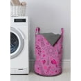 thumbnail image 3 of Botany Laundry Bag, Sketch Style Leaves Twigs Bubbles Berries Circles Illustration Pattern, Basket with Handles Drawstring Closure for Laundromats, 13" x 19", Pale Fuchsia Hot Pink, by Ambesonne, 3 of 4