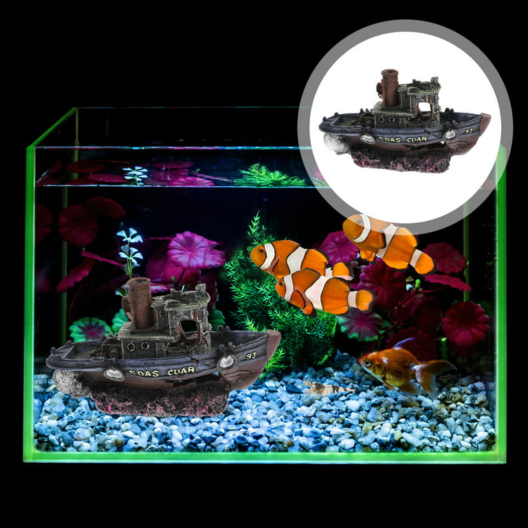 BESTONZON Fish Tank Decoration Ship Shape Aquarium Hiding Cave Aquarium  Turtle Tank Cave