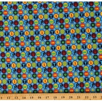 Cotton City Stamps Travel Locations World Maps All Aboard Blue Cotton Fabric Print by the Yard (C11003)