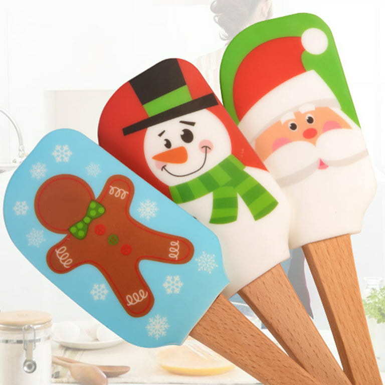 3PCS Silicone Spatula Kitchen Christmas Cake Decoration With Cute Wooden  Handle Snowman Christmas Tree Santa Pattern
