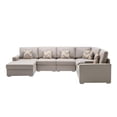 thumbnail image 3 of Nolan Beige Linen Fabric 7Pc Reversible Chaise Sectional Sofa with a USB, Charging Ports, Cupholders, Storage Console Table and Pillows and Interchangeable Legs, 3 of 4