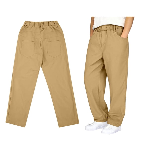 Kids School Uniforms Girls Dress Pants Adjustable Waist Straight Pants with Pockets Khaki School Pants for Boys Back To School Straight Fit Size 7-8 Years Boys Pants