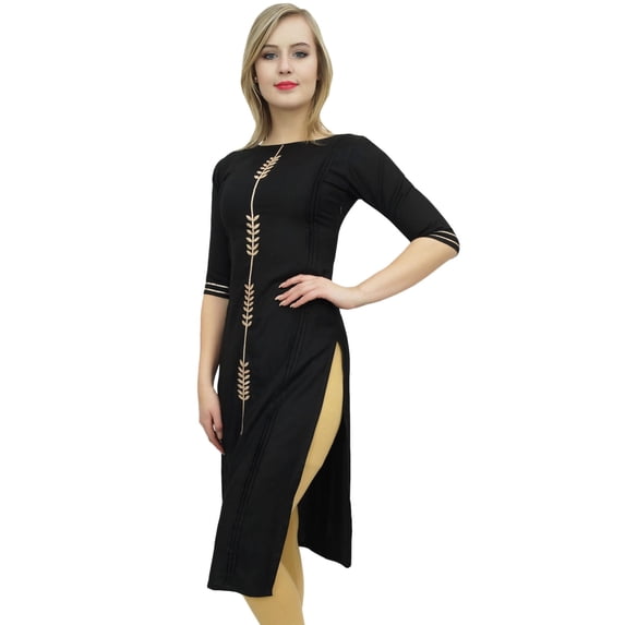 Bimba Women's Designer Rayon Black Kurti Embroidered Indian Tunic Kurta-22