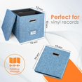 thumbnail image 2 of Vinyl Record Storage Box for + Single LPs Stackable Albums Linen Crate with Lid Collapsible Long Play Music Collection Holder Document File Folder Cabinet Organizer with Handle, 2 of 7