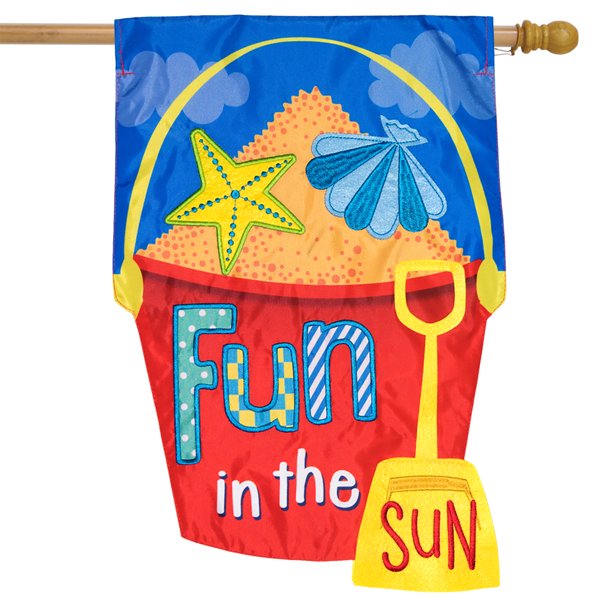 Fun in the Sun Applique Summer House Flag Sand Bucket 28" x 40