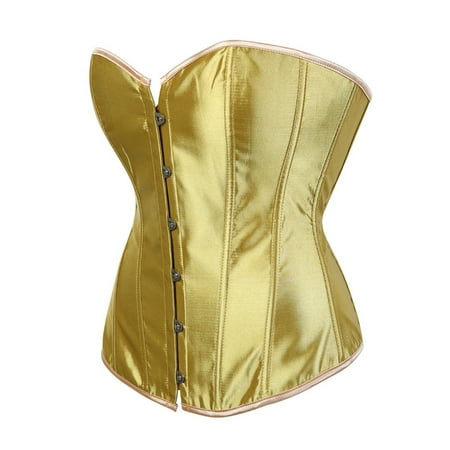 Women Sexy Satin Boned Corset Vintage Lace Up Overbust Waist Cincher Bustier Bodyshaper Top Going Out Party Bodysuit