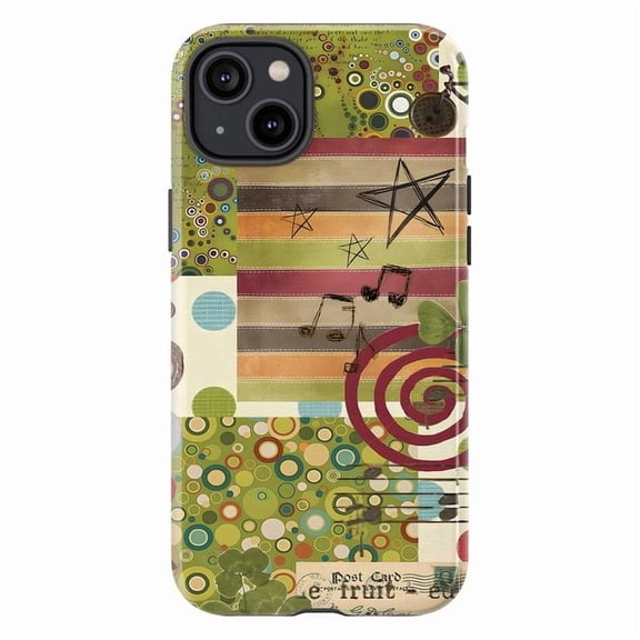 Whimsical Retro Collage Phone Case, Indie Scrapbook Music Star Spiral Aesthetic Protective Cover for iPhone 16 15 14 13 12 11 Pro Max Plus Mini