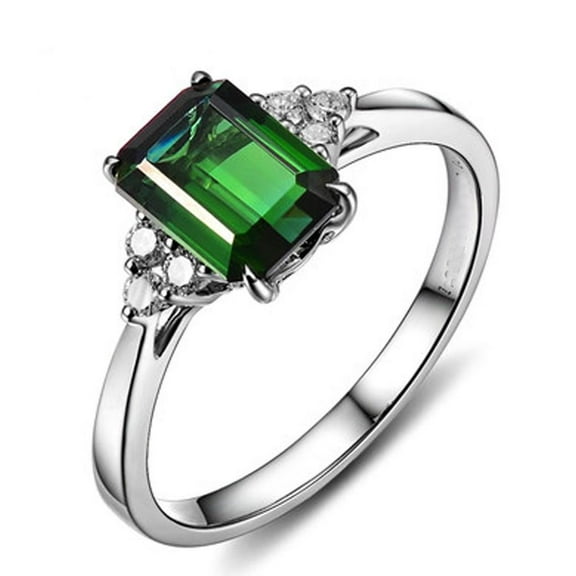 Solitaire 1.25 Carat Green Emerald 7x5mm Emerald Cut And Moissanite Diamond Engagement Ring in 10k White Gold