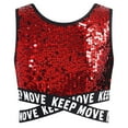 thumbnail image 2 of dPois Kids Girls Sparkle Sequin Hip Hop Dance Top Vest Crisscross Back Sleeveless Metallic Jazz Tank Red 16, 2 of 6
