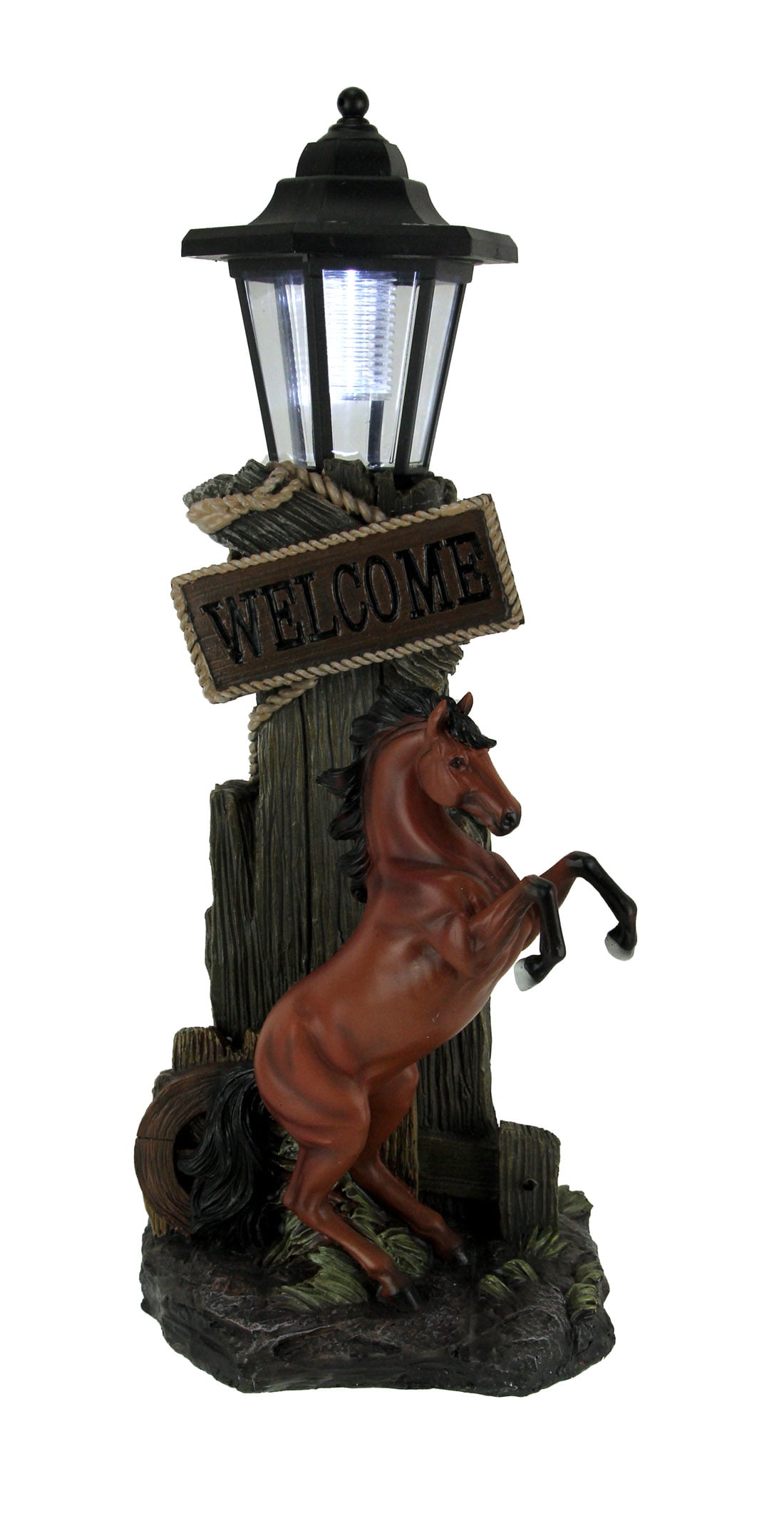 World of Wonders Stallion's Greeting Western Horse Welcome Statue Patio  Garden LED Solar Lantern