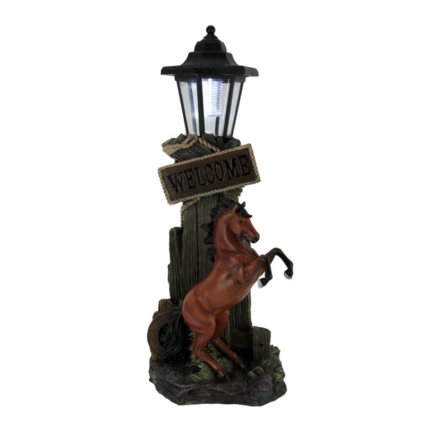 Stallion's Greeting Western Horse Welcome Statue Patio Garden LED Solar Lantern
