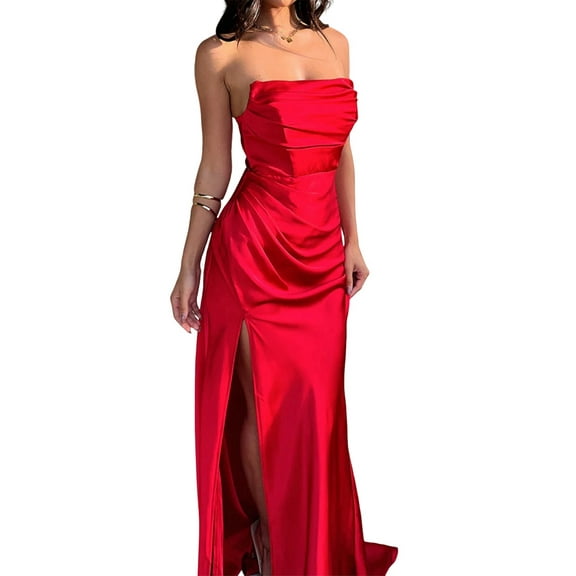 Women'S Elegant Sleeveless Off Shoulder Bodycon Long Formal Party Evening Dress Red M