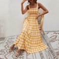 thumbnail image 6 of Women's Retro Plaid Smocked Dress Spaghetti Strap Flounce Long Dress, 6 of 9