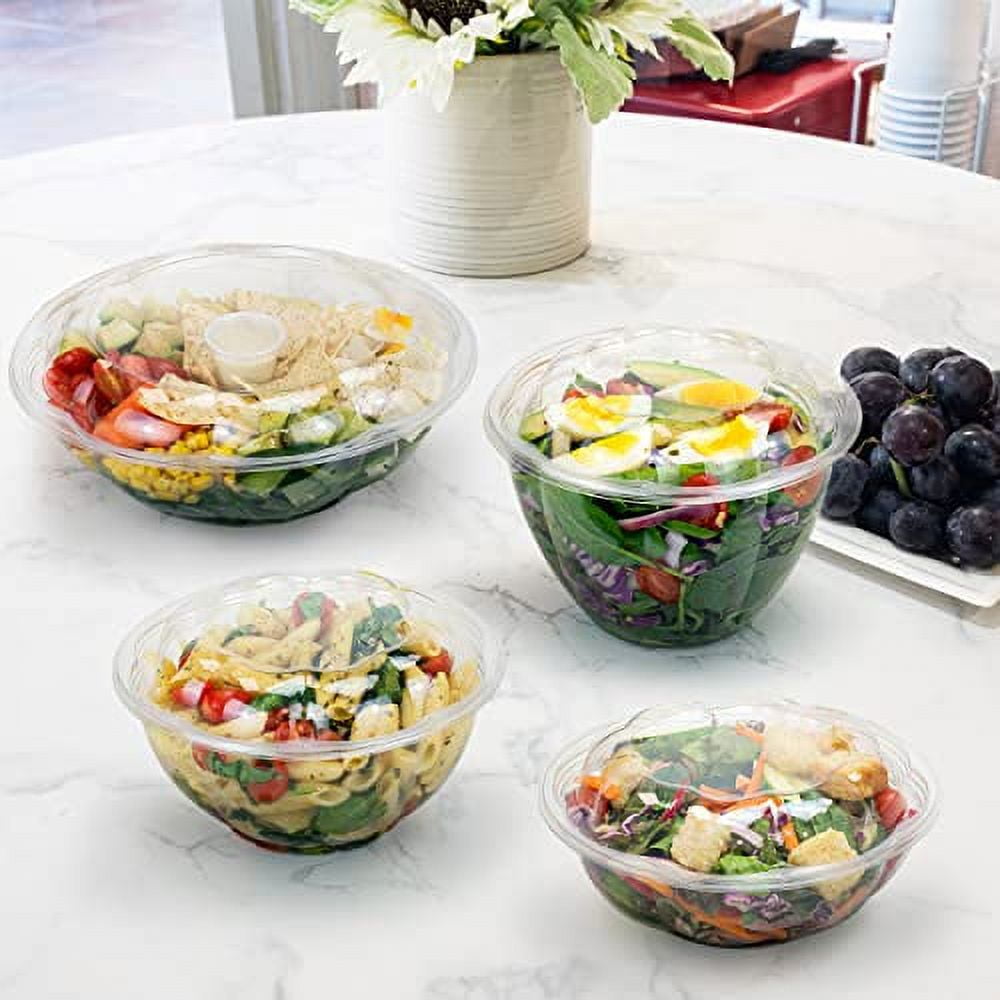 Fit Meal Prep 100 Pack 64 oz Clear Plastic Salad Bowls with Airtight Lids,  Disposable To Go Salad Containers for Lunch, Meal, Party, BPA Free Clear  Bowl for Acai, Green Salad, Fruits, Nuts 