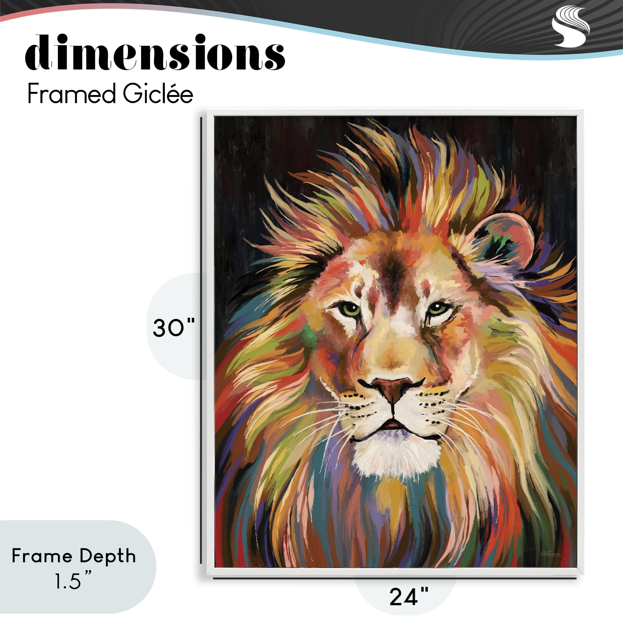 Stupell Industries Vibrant Majestic Rainbow Lion White Framed Giclee Art, design by Cat Thurman Designs
