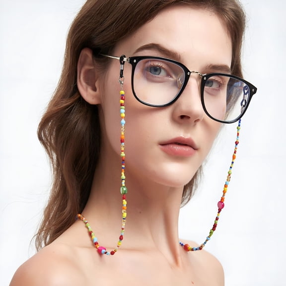 DESIGNICE Colorful Rainbow Bead Women’S Eyeglass Chain Eyewear Retainer Mask Holder Reading Glass Necklace Lanyard