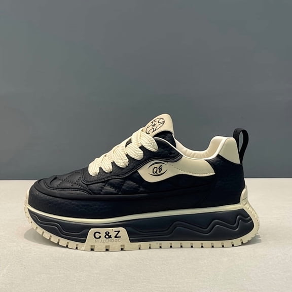 [Thick-Sole Athletic Sneakers] Men's Thick-Sole Athletic Sneakers Compatible for, & Daily Wear - Lace-Up Low-Top Shoes with Cushioned PVC Sole, Upper & Retro Style - Minimalist Outdoor/Urban Footwear