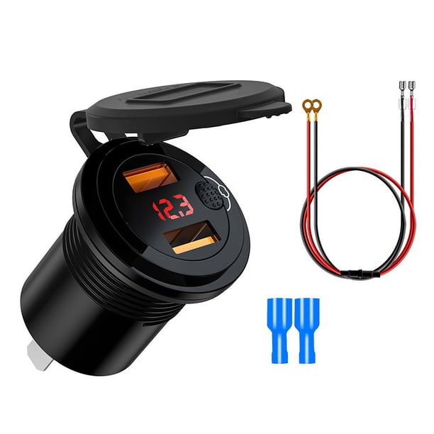 Cargador De Coche Usb Dual Dispositivo De Carga De Coche De Aleación De Aluminio Adaptador De Cargador De Coche Portátil 6-30V Máquina De Carga Rápida De Coche Cargador De Pantalla Digital Con Cable Inevent VI003837-00