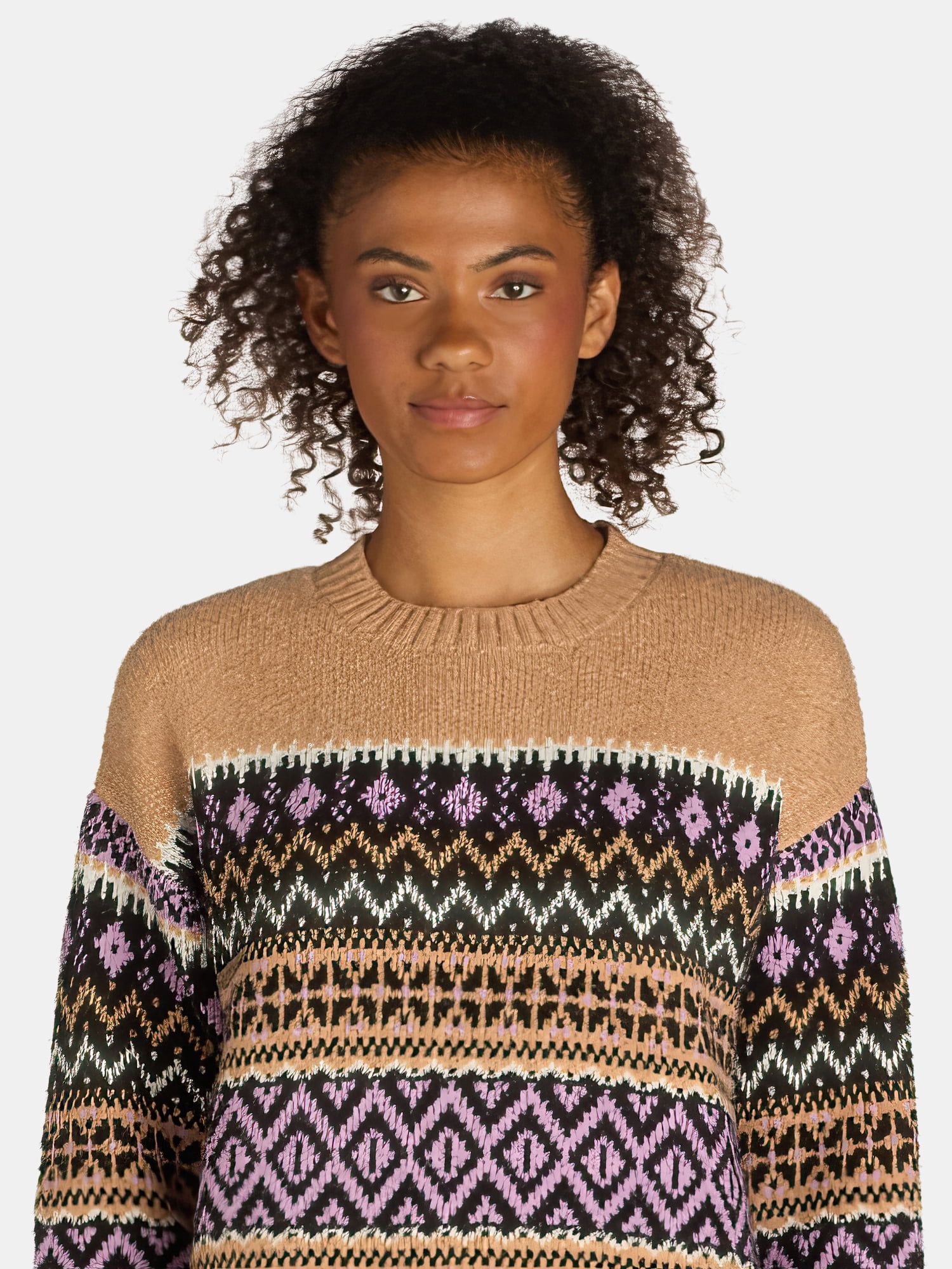 Time and Tru Women's and Women's Plus Fair Isle Pullover Sweater, Midweight, Sizes XS-4X