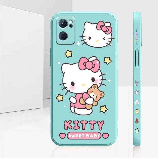 Liquid Silicone Case For Oppo Reno 9 8 7 7SE 6 5 4 4SE 3 Pro Plus 4G 5G Cover Anime Cute Hello Kitty Colour Fundas Cqoues Shell LXY