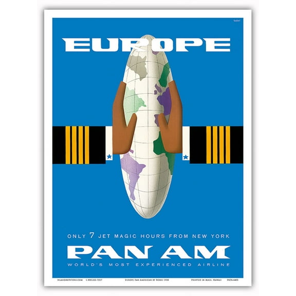 Europe - Only 7 Jet Magic Hours from New York - Pan American World Airways - Vintage Airline Travel Poster by Bobri c.1950s - Master Art Print (Unframed) 9in x 12in
