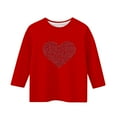 thumbnail image 4 of Girls Red Glitter Heart Top - Cold Shoulder 3/4 Sleeve Soft Stretchy Casual Shirt for Girls 4-12,Size 7-8T, 4 of 5