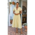 thumbnail image 5 of Women'S Elegant V Neck Solid Puff Sleeve Button Lady Beach Party Dress Yellow M, 5 of 8