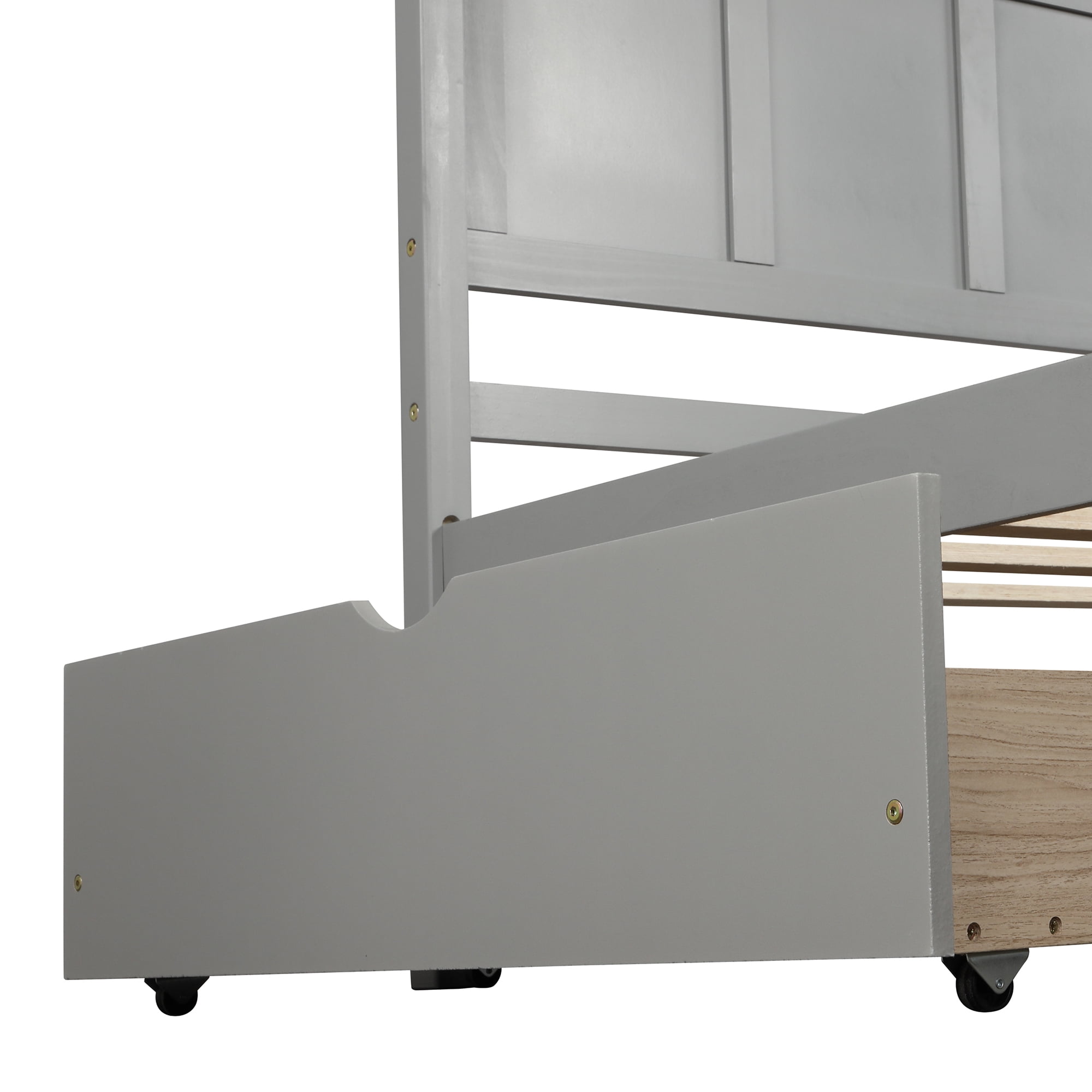 Twin Size Platform Bed, Elegant Wood Bed Frame with 2 Drawers, Minimalistic Wood Platform Bed with Solid Pine Wood Headboard, Wood Slat Support Mattress Foundation, Twin, White, SS1013
