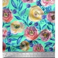 thumbnail image 1 of Soimoi Green Cotton Jersey Fabric Leaves & Pink Floral Decor Fabric Printed BTY 58 Inch Wide, 1 of 1