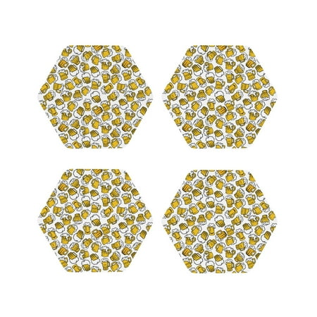 

Leather Coasters Set of 4 - Beer print A Lightweight Non-Slip Drink Coasters for Desk Anti-Scalding Desk Cup Coasters for Office Table Decor Hexagon