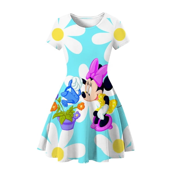 Disney Mickey Minnie Mouse 3D impreso princesa vestido lindo dibujos animados bebé cumpleaños fiesta ropa niños clásico niñas verano Dress7-8T (Tag140) Gao Jinjia LED