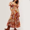 thumbnail image 2 of Womens Floral Summer Dress Casual Wrap V Neck Short Sleeve Belted Beach Bohemian Maxi Dress, 2 of 7