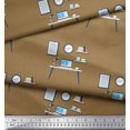 thumbnail image 2 of Soimoi Brown polyester Crepe Fabric Monitor,Books & Study Table Education Theme Printed Craft Fabric by the Yard 52 Inch Wide, 2 of 3