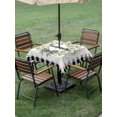 thumbnail image 4 of Outdoor Tablecloth with Umbrella Hole for Patio/Picnic/Party/Camping, Daisy Flowers Waterproof Table Cloth Square Cover Washable, Summer Flowers Wreath Leaves Bow Black Plaid (54"x 54"), 4 of 8