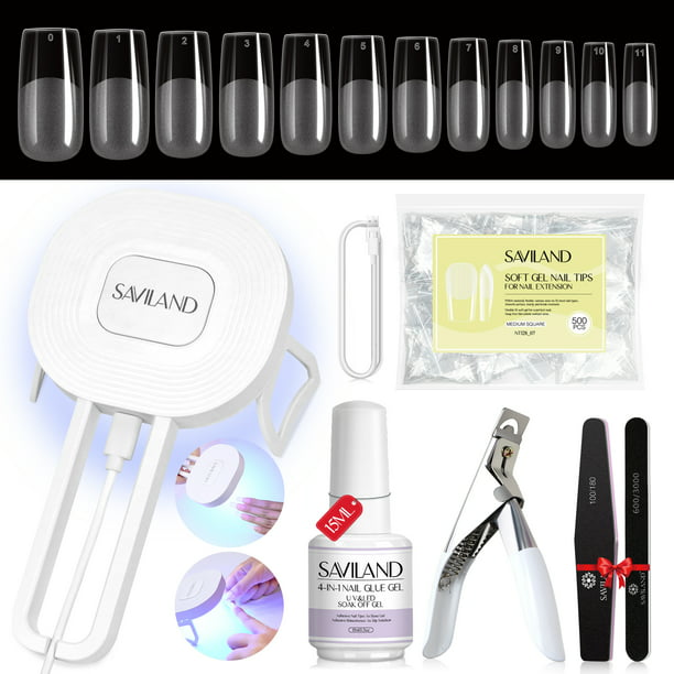 Saviland Nail Tip and Glue Gel Kit - Gel x Nail Kit with 500PCS Full ...