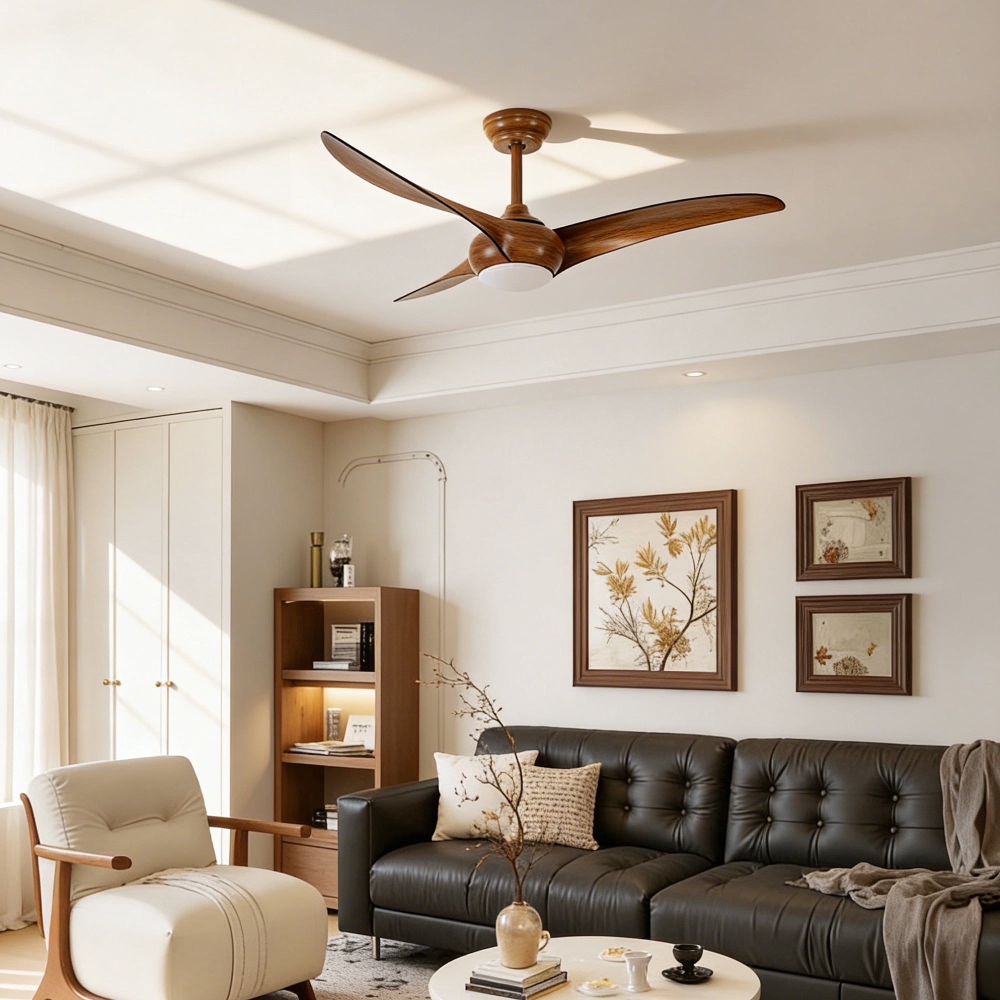 Ceiling Fan with Light, 52 Inch ABS Blade Quiet LED Fan for Home Indoor Room, Wood