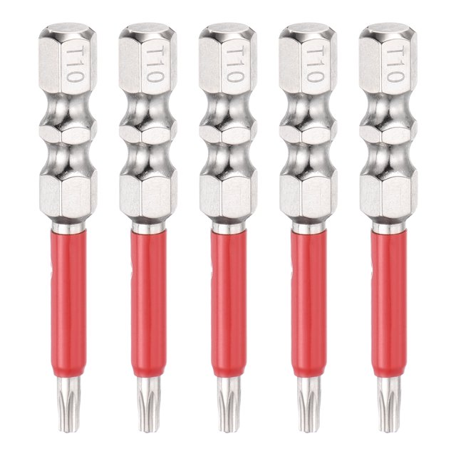 Uxcell 5 piezas de destornillador Torx TT10 de 1/4" de vástago hexagonal de 2" (50 mm) magnético, a prueba de manipulaciones, brocas de estrella de 6 puntos, destornilladores industriales de acero S2.