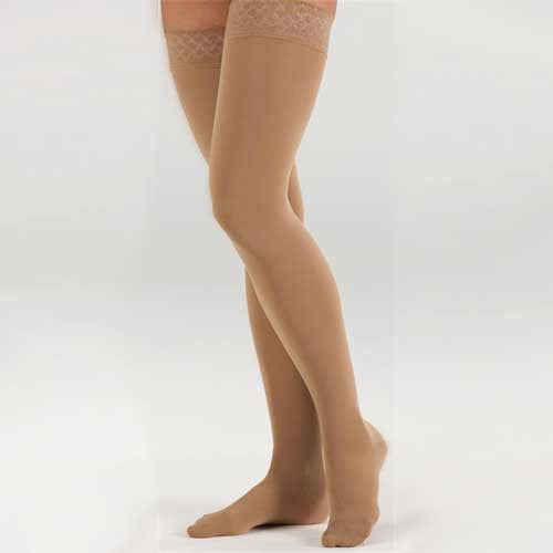 mediven comfort for Men & Women, 20-30 mmHg Thigh High w/Beaded Silicone Top Band Closed Toe Compression Stockings, Natural, VII-Standard