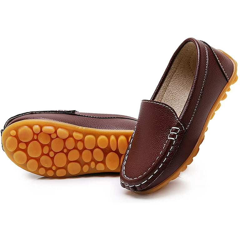 Boys Girls Leather Loafers Slip On Oxford Flats Boat Dress