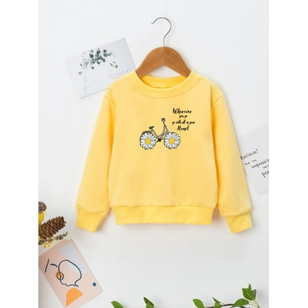 

Long Sleeve Toddler Girls Slogan And Floral Print Sweatshirt S221905X Yellow 90(1-2Y)