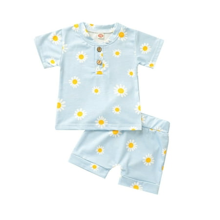 

Fesfesfes Newborn Infant Baby Girls Short Sleeve Flower Print Tops+Print Short Pants Sets