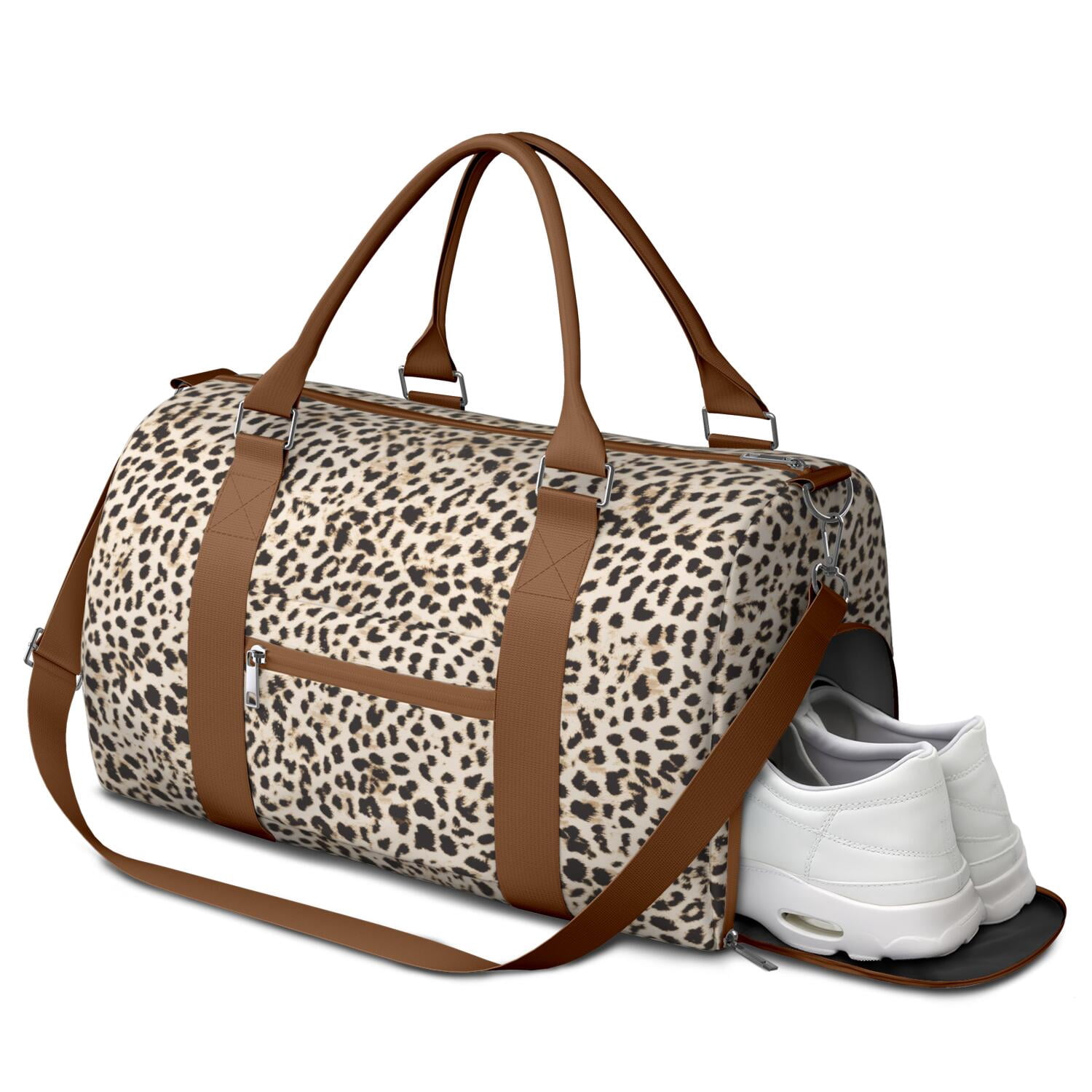 Leopard Womens Gym Tote Duffle Bag with Wet Pocket & Shoe Compartment, Checkered Travel Duffel Bag Overnight Weekender Hospital Tote Girls Workout Carry on Bag with Luggage Sleeve