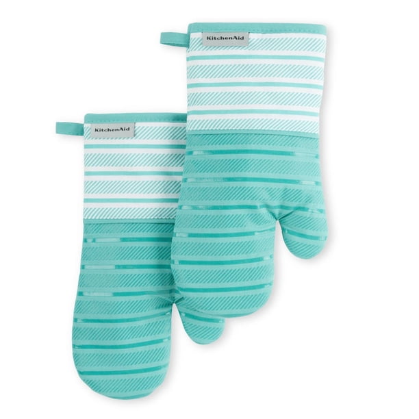 Juego de 2 guantes de cocina KitchenAid Albany Aqua Sky, 18 x 33 cm