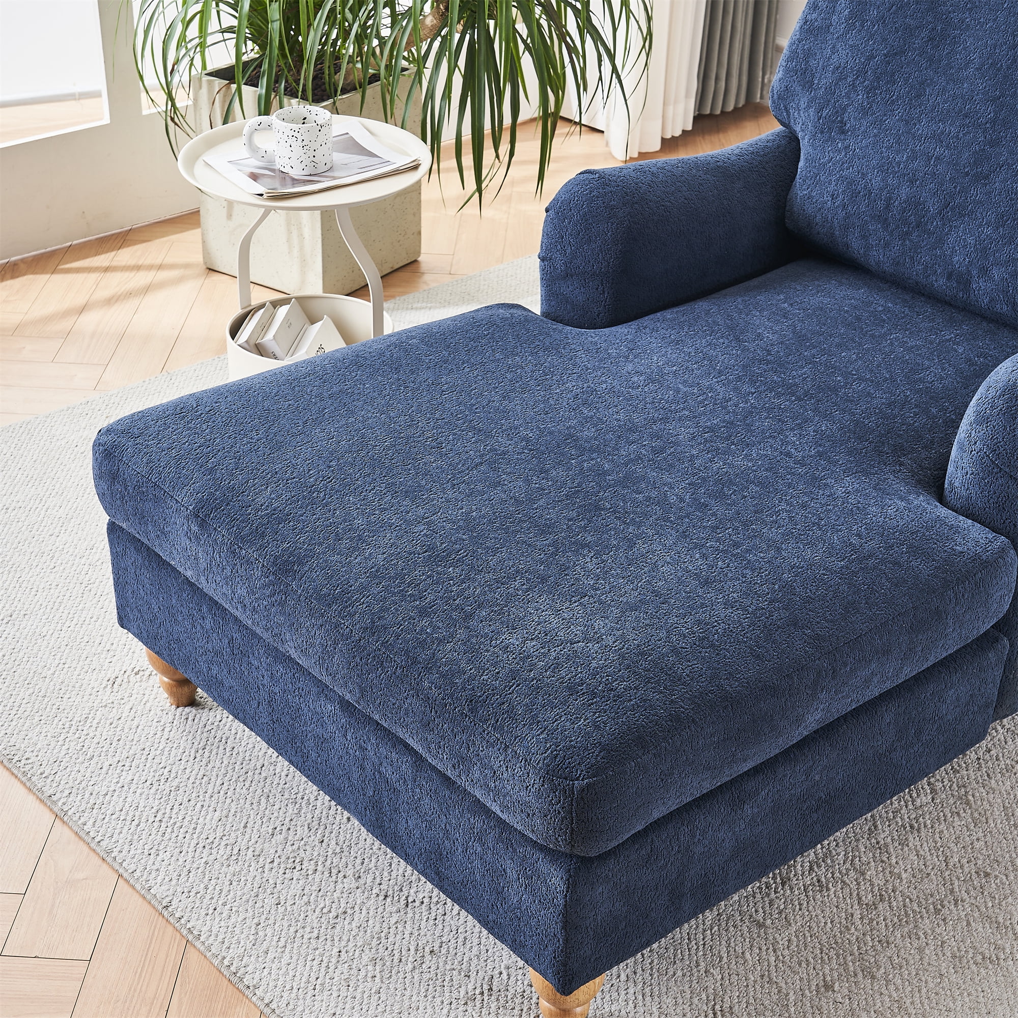 Aukfa Modern Oversized Chaise with Adjustable Backrest, Sleeper Chair Sofa Recliner for Living Room, Blue