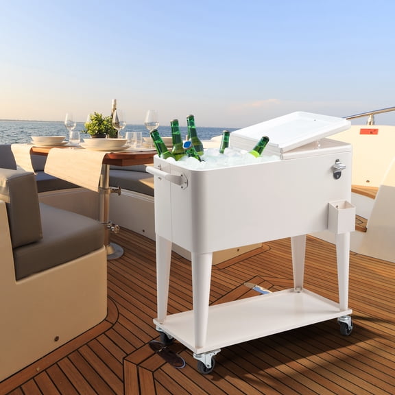 BAYUELSWU 80 Quart Patio Cooler Rolling Cooler Ice Chest with Wheels, Cooler Carts Square with Shelf, Wheels and Bottle Opener Portable for Outdoor Indoor Patio Party Camping Patio