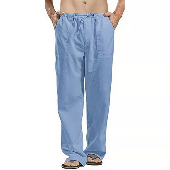 Vedolay Casual Trousers Mens Fashion Casual Printing Cotton and Printed Pocket Lace Up Pants,Blue S